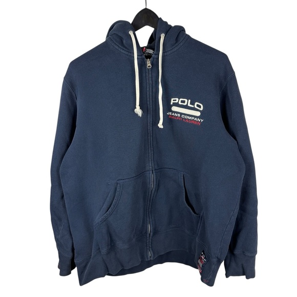Vintage Y2K Polo Ralph Lauren Jeans Co Full Zip Logo Blue Hoodie